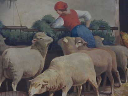 S. SAVRY (XXe) : Bergère et ses moutons....