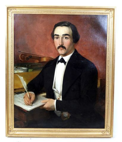 H. DURIEZ (XIXe) : Portrait d'homme composant...