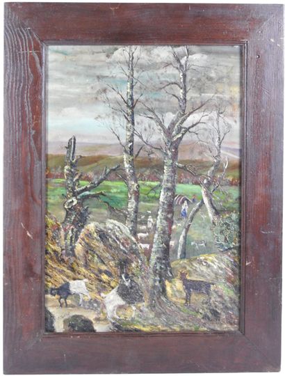 J. SANTINI (20th). Landscape animated with...