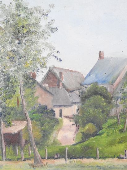 J. DURAND (20th). Village view. Oil on canvas...