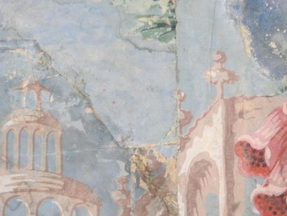 ECOLE ROMANTIQUE. Scène familiale sur fond...