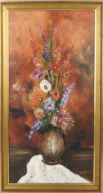 DELARUE (XXth). Bunch of flowers. Oil on...