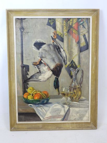 T. DE COURTIVRON (XXe): Nature morte au canard....