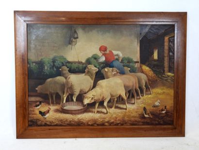 S. SAVRY (XXe) : Bergère et ses moutons....