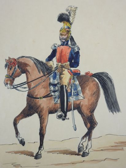 TWO heightened ESTAMPES depicting two military...