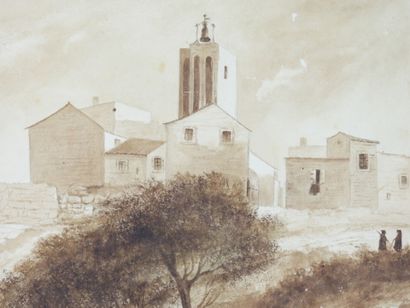 Ecole du XIXème siècle : Paysage animé de...