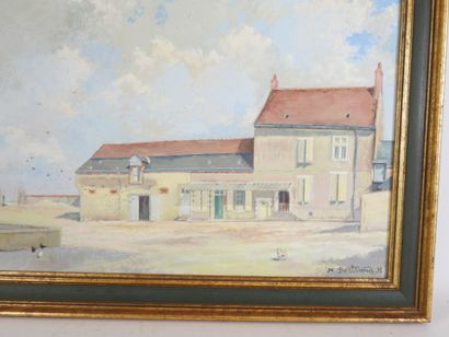 M. BERTRAND (XXe) : La ferme. Huile sur panneau....