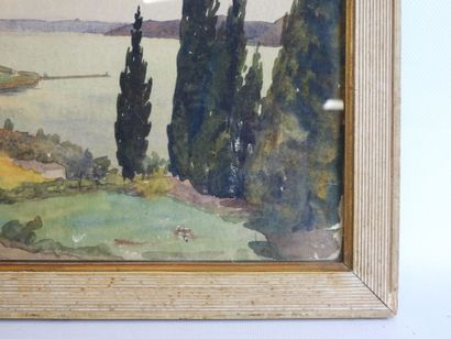 Ecole du XXème siècle : Paysage - Lac de...