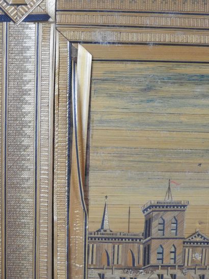 View of a castle. Straw marquetry pasted...