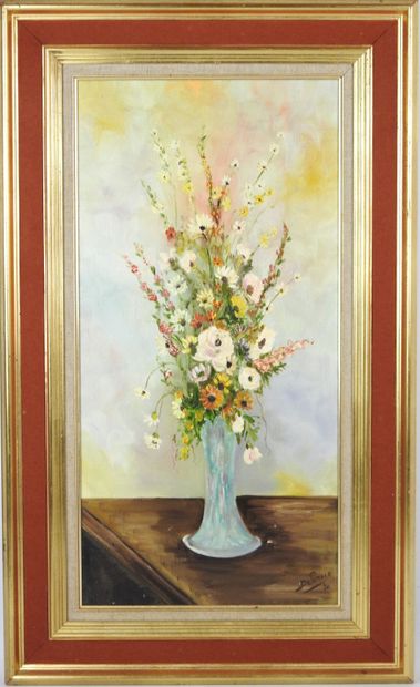 DELARUE (XXth). Bunch of flowers. Oil on...