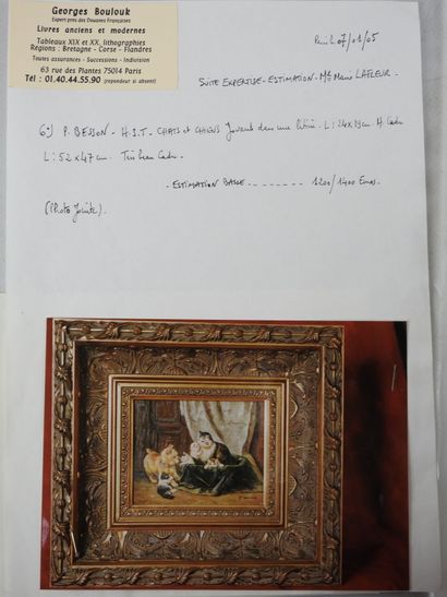 P. BESSON (XXth). Toileting kittens. Oil...
