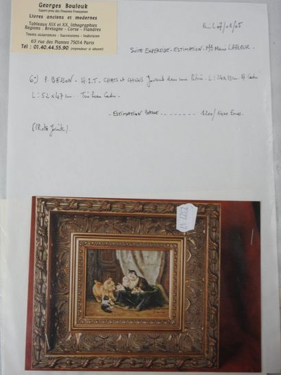 P. BESSON (XXth). Toileting kittens. Oil...