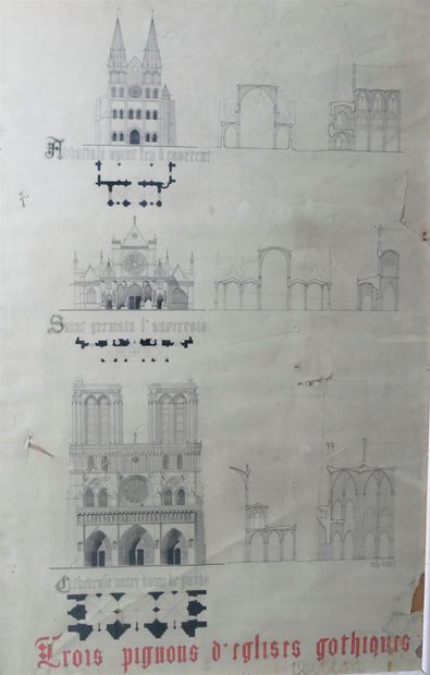 Trois pignons d'églises gothiques. Abbatiale...