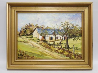 J.C COUSIN (XXe) : La vieille ferme. Huile...