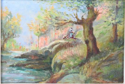 École du XXème siècle. Lavandières. Huile...