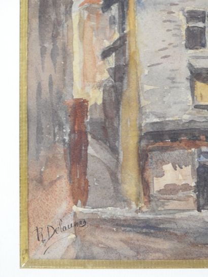R. DELAUNAY (20th). House in a street. Watercolor...