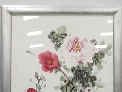 CHINE : Branches fleuries roses et blanches....