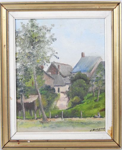 J. DURAND (20th). Village view. Oil on canvas...