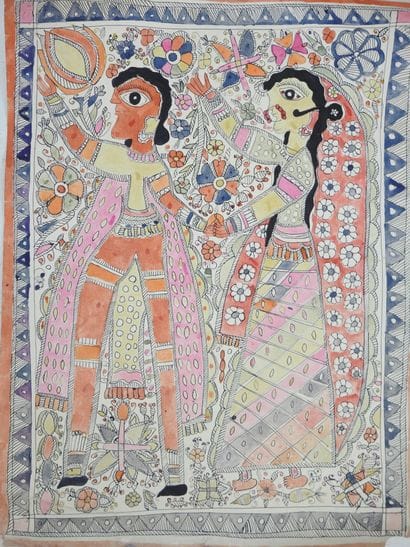 INDE. Divinités. Deux dessins à l'encre et...