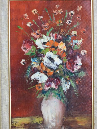 DELARUE (XXth): Bouquet de fleurs. Oil on...