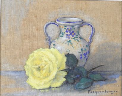École XXe. Nature morte à la rose jaune....