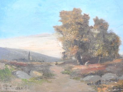 19th C. School: Lively landscape of peasant...