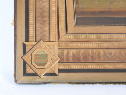View of a castle. Straw marquetry pasted...