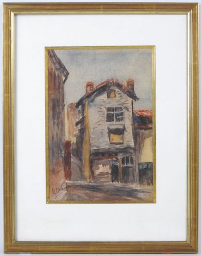 R. DELAUNAY (20th). House in a street. Watercolor...