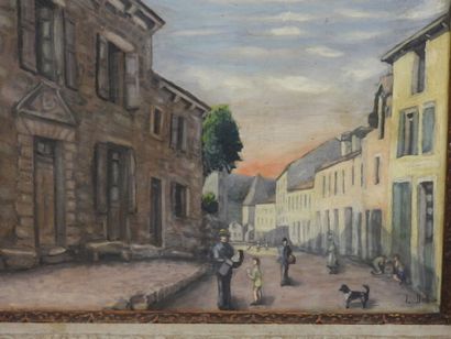 L. DELPUE (XXe) : Rue animée de personnages...