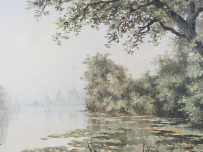 LUCNEIL (XXe) : Vue de la mare. Huile sur...