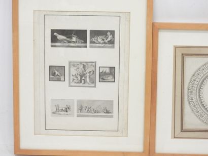 THREE FRAMED ENGRAVINGS: - plate containing...