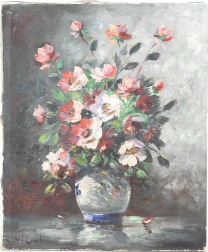 VICONTI (XXth). Still life with a bouquet...