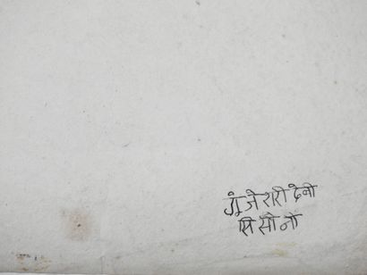 INDE. Divinités. Deux dessins à l'encre et...