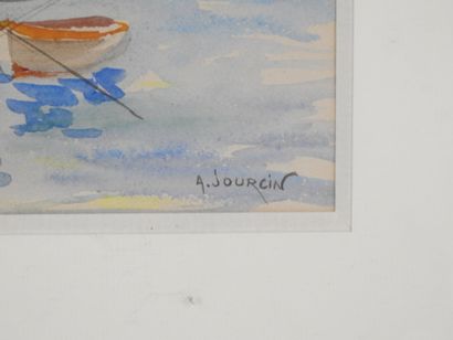 A. JOURCIN (20th): View of sailboat. Watercolor....