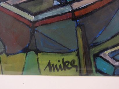 MIKE (XXe) : Vue des bateaux ancrés. Huile....