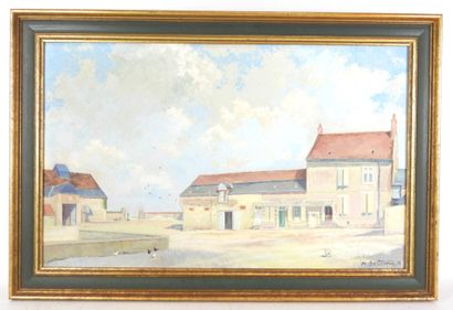 M. BERTRAND (XXe) : La ferme. Huile sur panneau....
