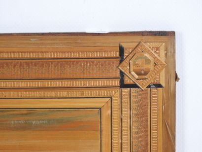 View of a castle. Straw marquetry pasted...