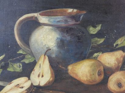 A. POINT (20th): Still life with pears. Oil...