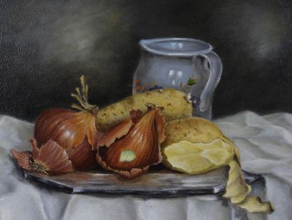 J. SEGUIN (XXe) : Nature morte aux oignons...