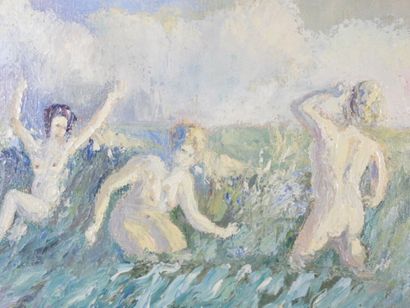 A. GOICHON, attribué à : Baigneuses. Huile...