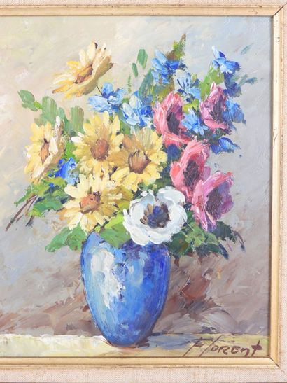 FLORENT (XXe) : Bouquet de fleurs. Huile...
