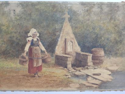 L. RALLIER (XIX-XXe) : Jeune fille au puits....
