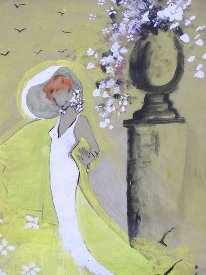 Helen CRILLO (XXe). Elégante. Huile sur papier...