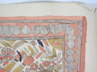 INDE. Divinité. Encre et aquarelle sur papier....