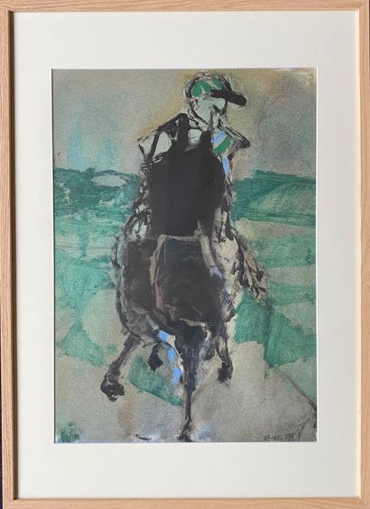 ALFRED DEFOSSEY (Né en 1932) : Jockey. Aquarelle....