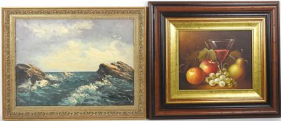 20th century FRENCH school. Rough sea. Oil...