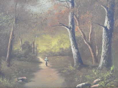 MANIERY (XXth). Wooded landscapes. Two oils...