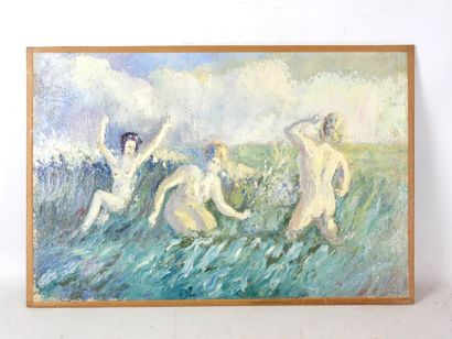 A. GOICHON, attribué à : Baigneuses. Huile...