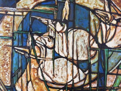 20th century school: Stained glass. Lacquer...