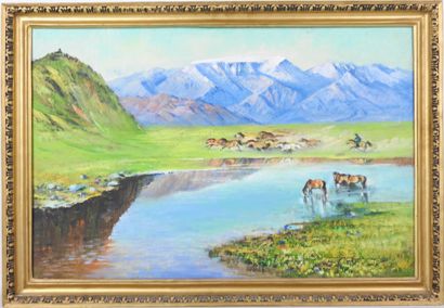 École du XXème siècle. Paysage de steppe...